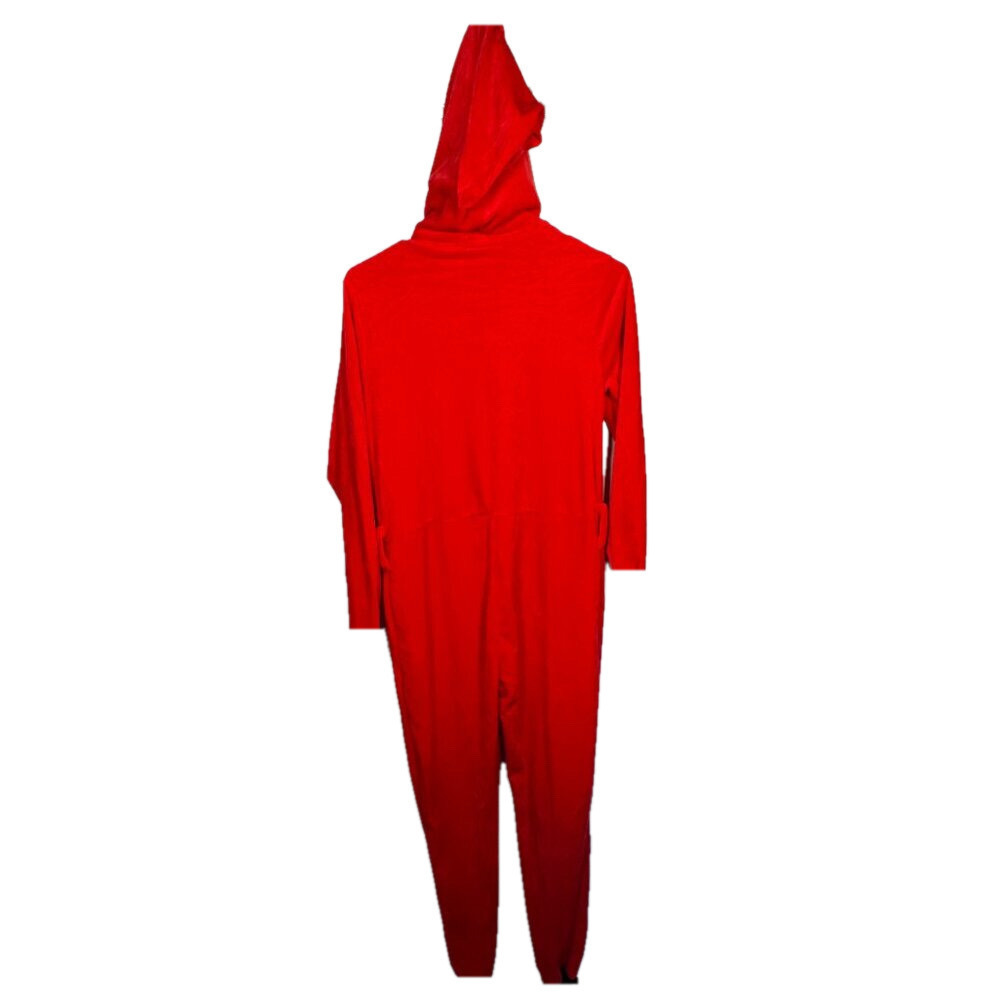 Red Holiday Jumpsuit with Hood and Candy Cane Design - Picture 4 of 5